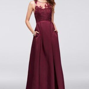 Appliqued Illusion Faille Bridesmaid Dress | David's Bridal